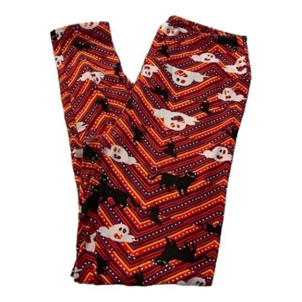 GHOST BLACK Lularoe Halloween Leggings One Size USED #4360